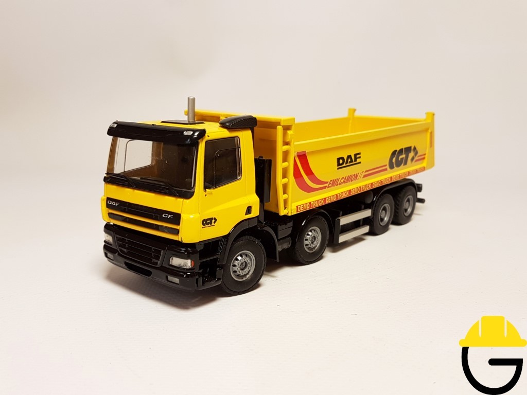 Travel confirm domesticate DAF CF85 4assi con vasca ribaltabile demo truck CGT giallo /1:50 TEKNO