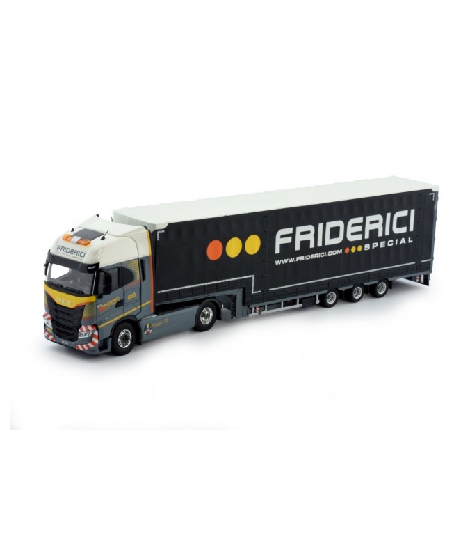 81211 - IVECO S-way 4x2 meusberger volume trailer 3axle Friderici /1:50 TEKNO