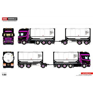 WSI01-3954 - Scania R4 Topline 4x2 autotreno 2x 20ft tank container Joke Vlot Transport /1:50 WSImodels