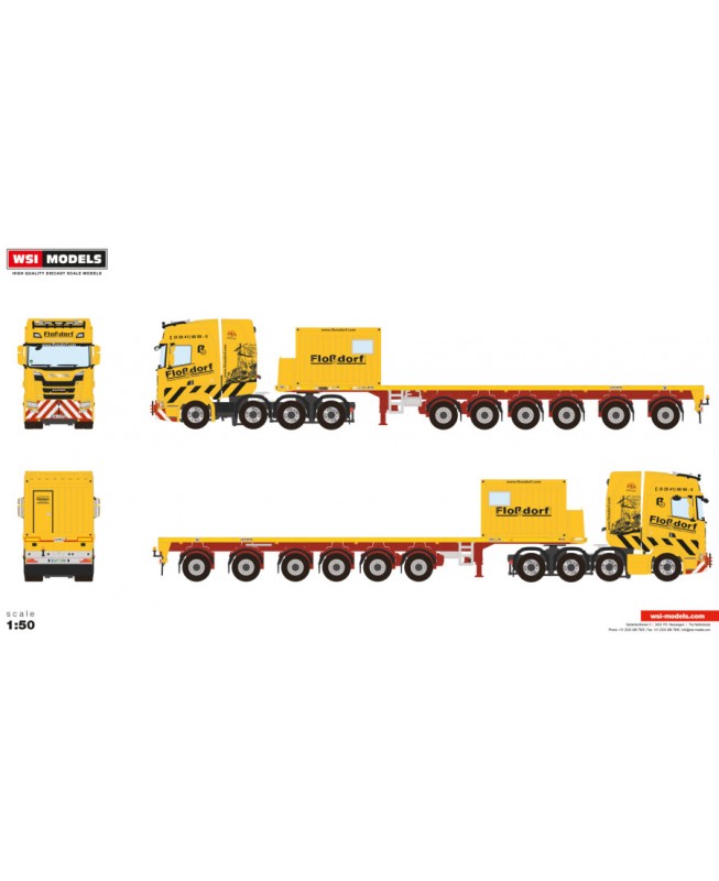 WSI01-4400 - Scania CS20H 8x4 ballast 6axle + 20ft. container Floßdorf /1:50 WSImodels