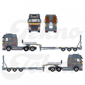 84087 - Volvo FH5 Globetrotter 6x2 100% elettrico + semi 3assi con rampe Friderici /1:50 TEKNO