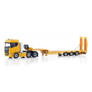 WSI04-2208 - Scania CR20N 6x2 semi-lowloader 3axle w/ramps - Yellow - Premium line /1:50 WSImodels