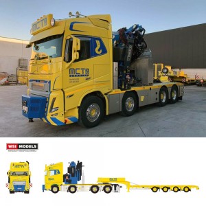 WSI01-4862 - Volvo FH5 Globetrotter 8x4 semi-lowloader 4axle w/ramps Fassi 1300+jib MCT Craning /1:50 WSImodels