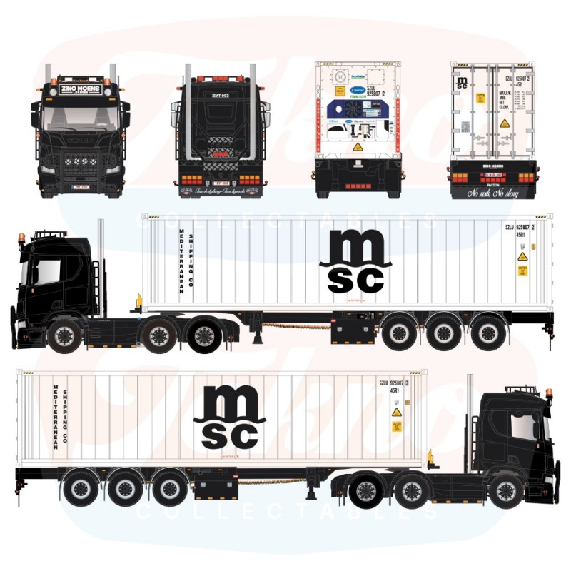 90599 - Scania NGR 6x2 container trailer Zino Moens /1:50 Tekno