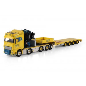 WSI01-4862 - Volvo FH5 Globetrotter 8x4 semi-lowloader 4axle w/ramps Fassi 1300+jib MCT Craning /1:50 WSImodels