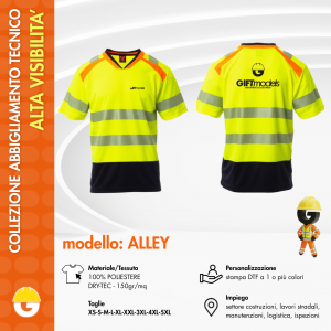 T-shirt a manica corta, bicolore, scollo a V - Alta Visibilità - Alley