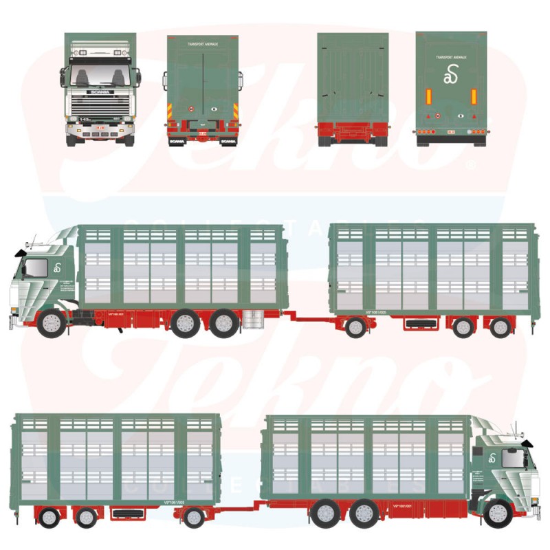 90576 - Scania serie3 Topline autotreno trasporto bestiame Schoonbroodt & Nibus /1:50 Tekno